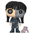 Fans Geek Store Wednesday Addams and Thing Funko Pop vinyl figure in a unique patchwork and button-eye style.