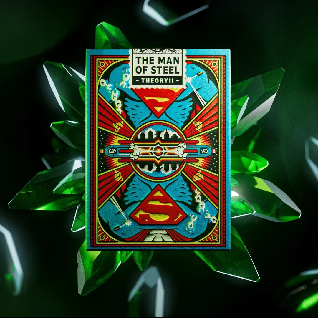 Fans Geek Store Superman The Man of Steel playing cards with iconic artwork and collector box, perfect for poker and display.