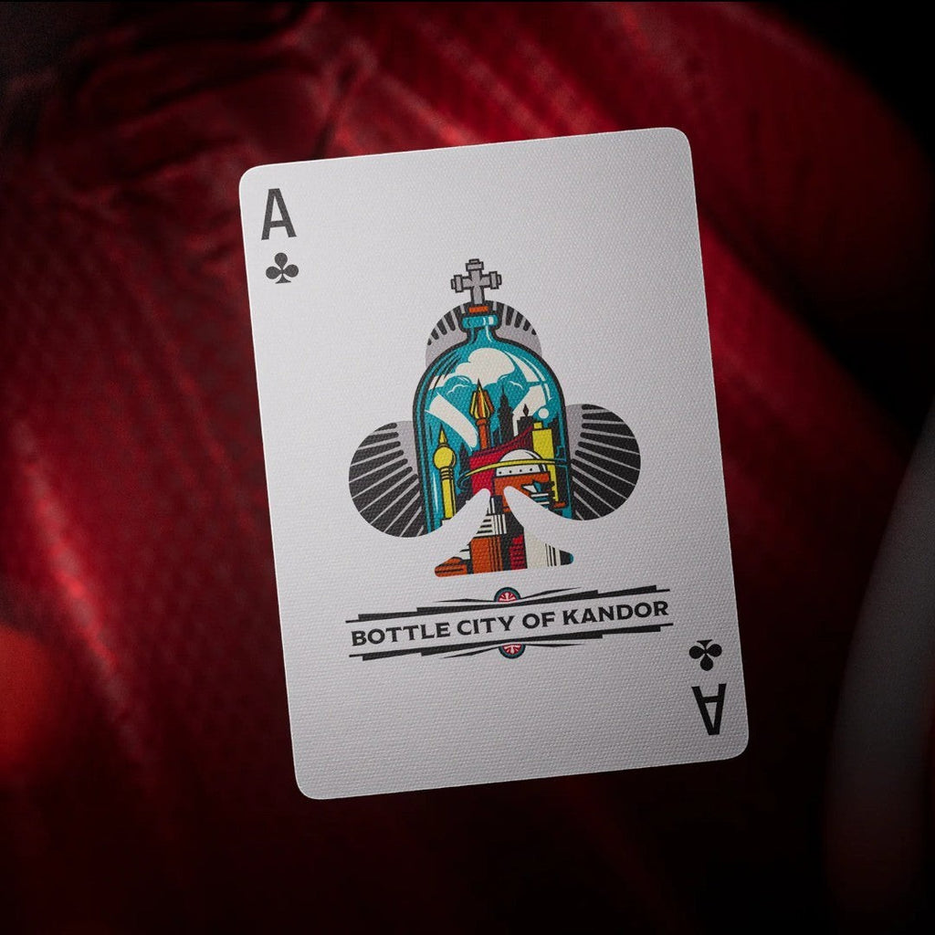 Fans Geek Store Superman The Man of Steel playing card, Ace of Clubs featuring Bottle City of Kandor artwork.