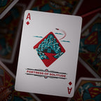 Fans Geek Store Superman Fortress of Solitude playing card, white with red diamond suit, featuring artwork of the Fortress of Solitude.