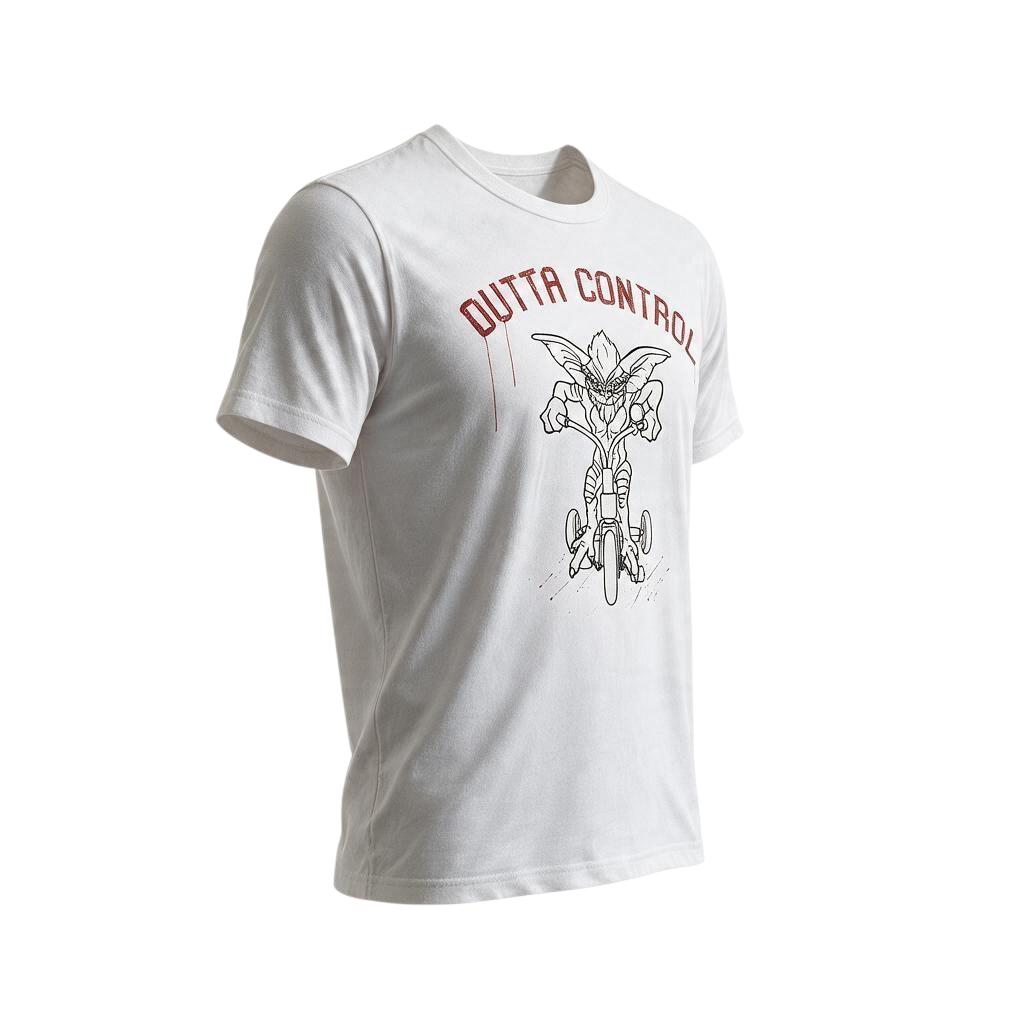 Fans Geek Store white cotton slim fit T-shirt featuring a Gremlins Outta Control graphic print