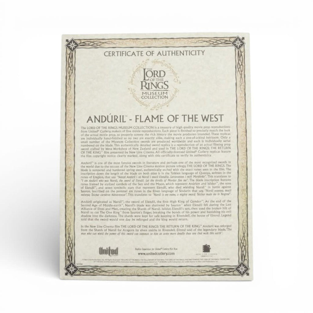 The Lord of the Rings - Anduril Sword - Museum Collection - Fans Geek Store
