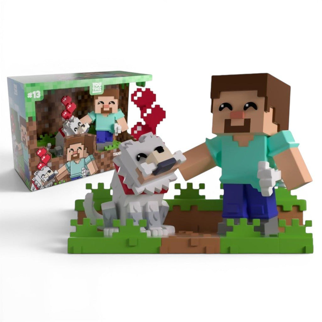 Minecraft: Steve & Tamed Wolf Figuur 13 cm | YouTooz Collectibles - Fans Geek Storeproduct_typeYouTooz