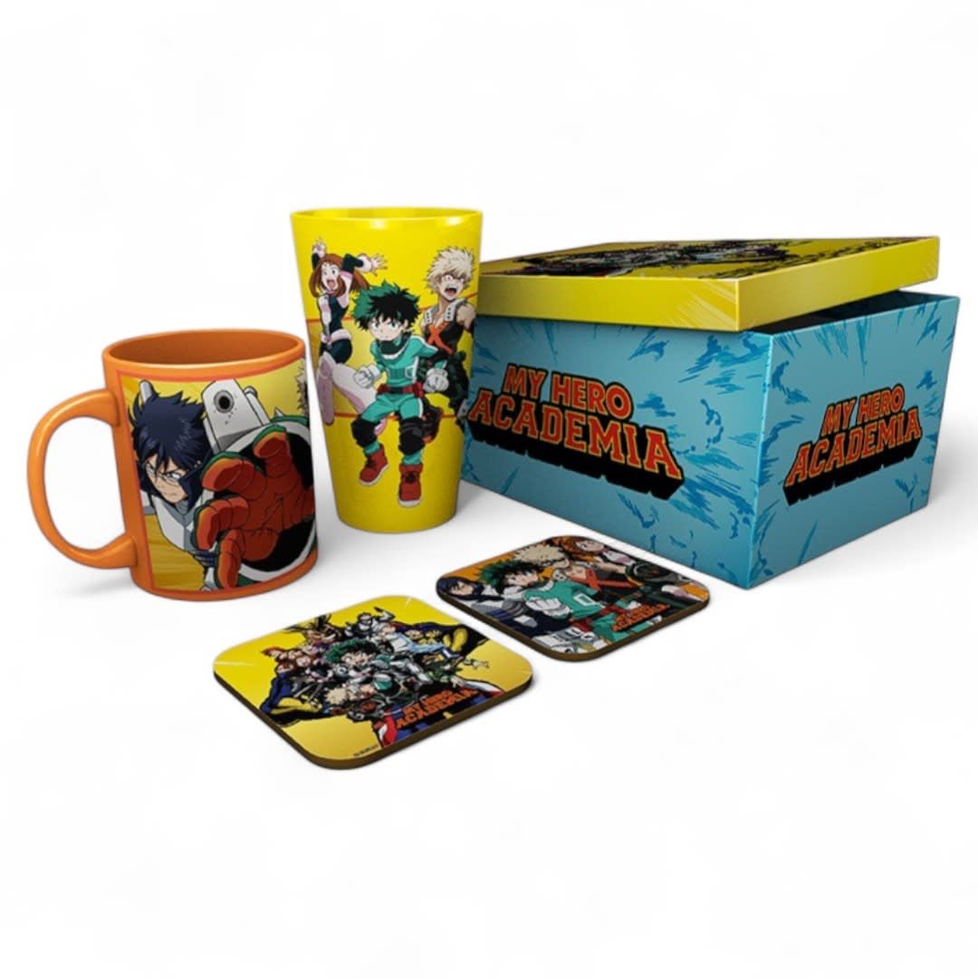 MY HERO ACADEMIA - Pck Glass XXL + Mug + 2 Coasters "Heroes" - Fans Geek Store