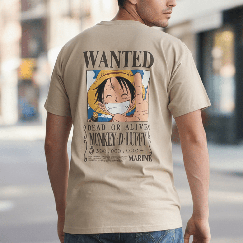 One Piece Luffy Wanted T-shirt zandkleurig unisex - Fans Geek Storeproduct_type#ABYstyle