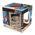 Fans Geek Store One Piece ceramic mug featuring Roronoa Zoro Wanted poster design in a branded display box