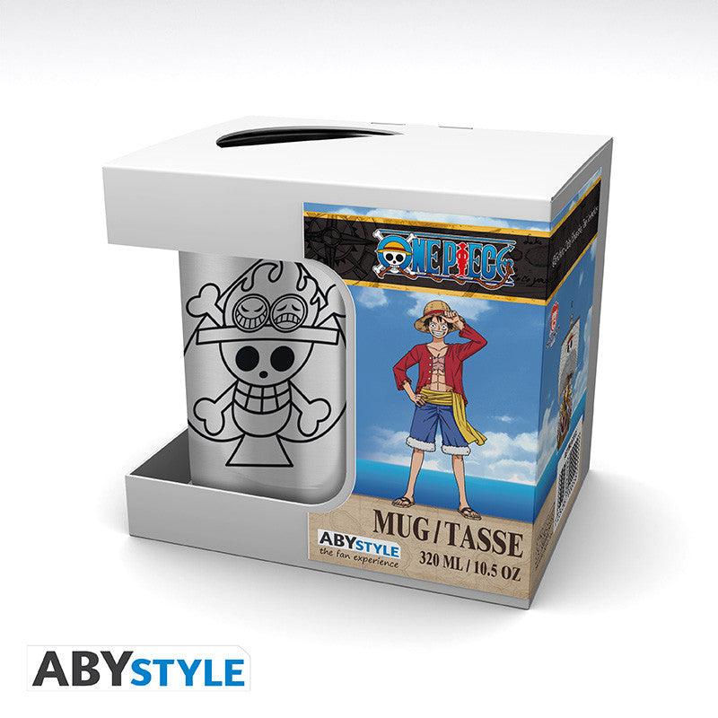 One Piece Karabijnhaak Mok Ace & Skull ABYstyle Rvs 235ml