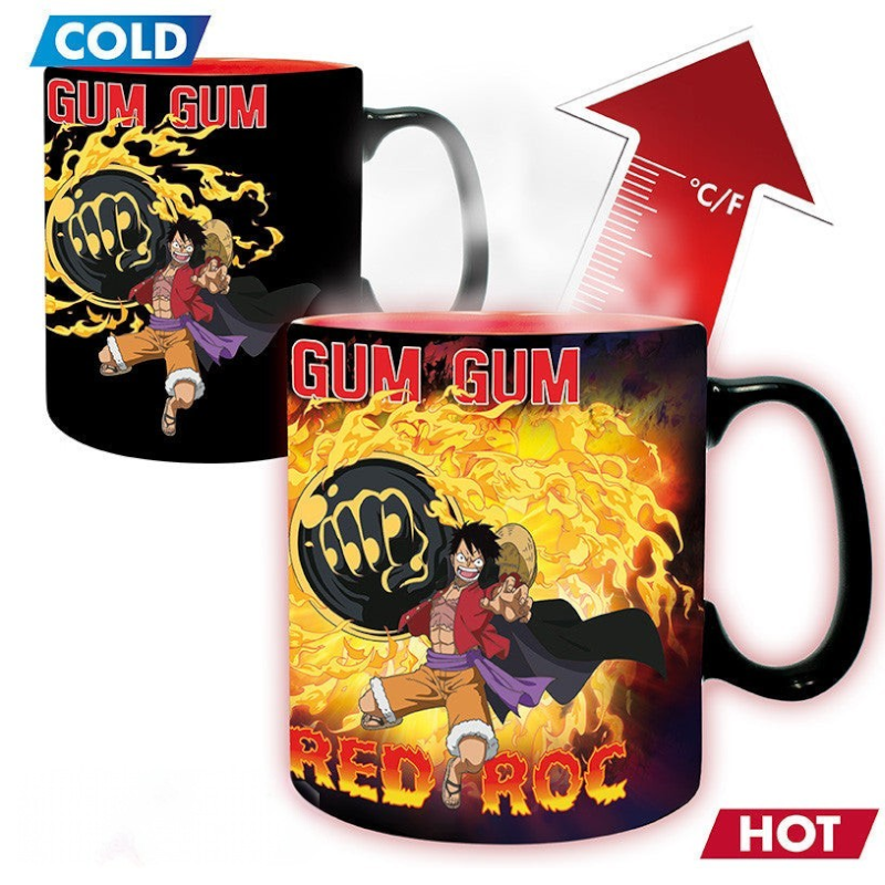Fans Geek Store One Piece heat-sensitive ceramic mug showing Luffy and Kaido battle scene when filled with hot liquid
