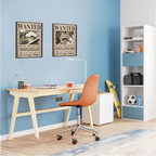 Fans Geek Store One Piece chibi Wanted posters of Trafalgar Law and Eustass Kid hanging on a blue office wall