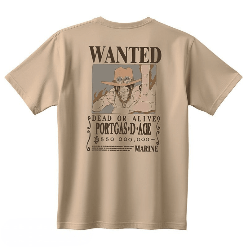 One Piece T-shirt Portgas D. Ace Katoen Zand - Fans Geek Storeproduct_typeABYstyle