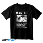 One Piece T-Shirt Unisex Wanted Luffy BW ABYstyle Katoen