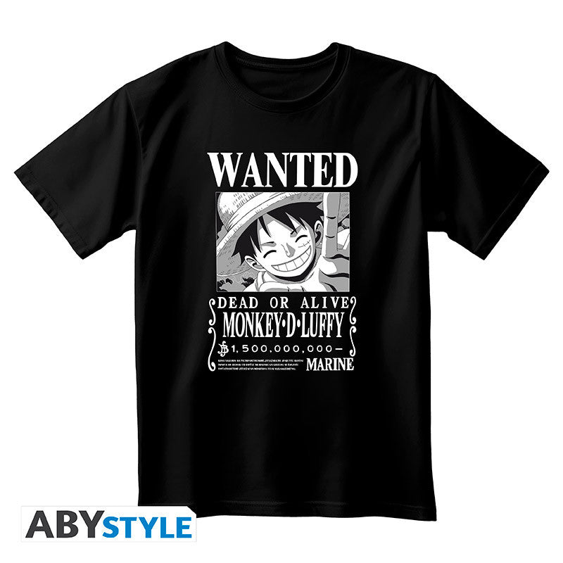 One Piece T-Shirt Unisex Wanted Luffy BW ABYstyle Katoen