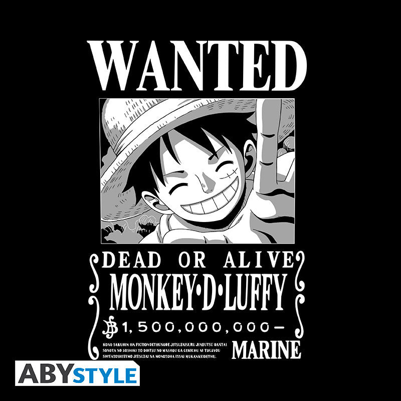 One Piece T-Shirt Unisex Wanted Luffy BW ABYstyle Katoen