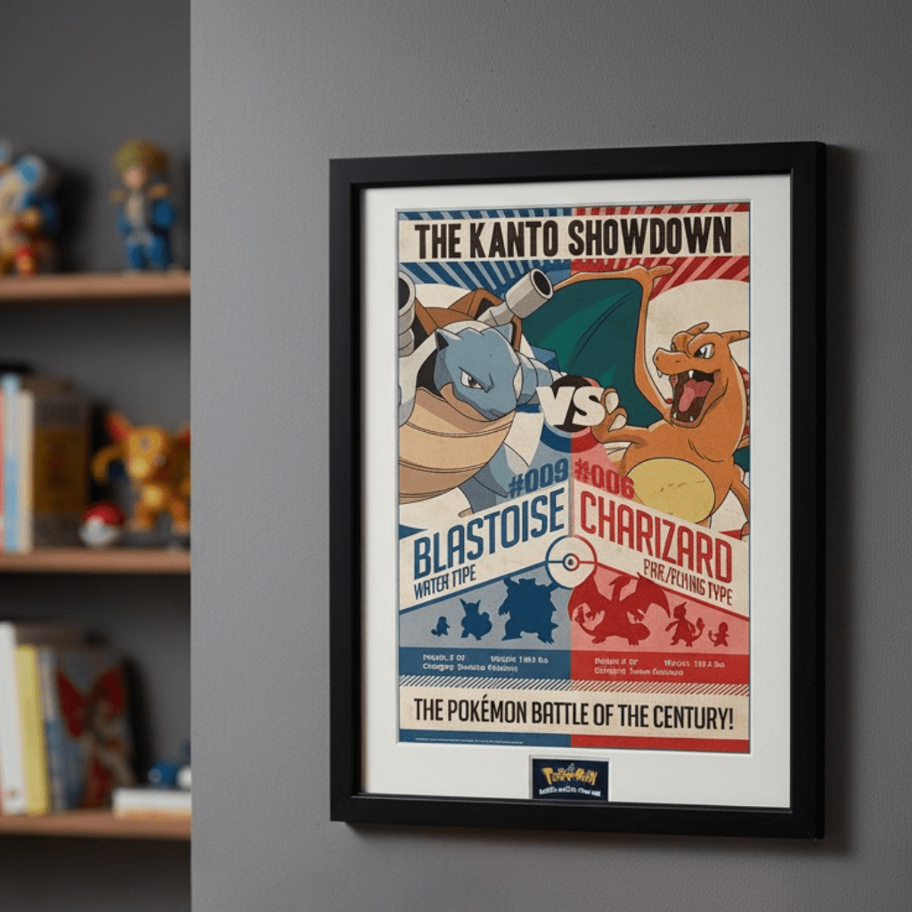 Pokémon Charizard vs Blastoise-ingelijste poster Red V Blue - Fans Geek Storeproduct_type#GB eye