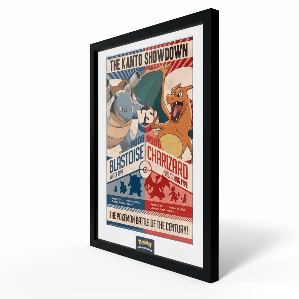 Pokémon Charizard vs Blastoise-ingelijste poster Red V Blue - Fans Geek Storeproduct_type#GB eye