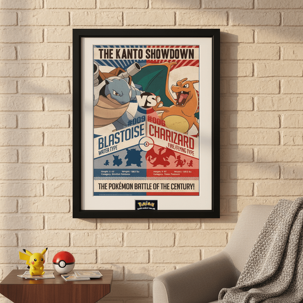 Pokémon Charizard vs Blastoise-ingelijste poster Red V Blue - Fans Geek Storeproduct_type#GB eye