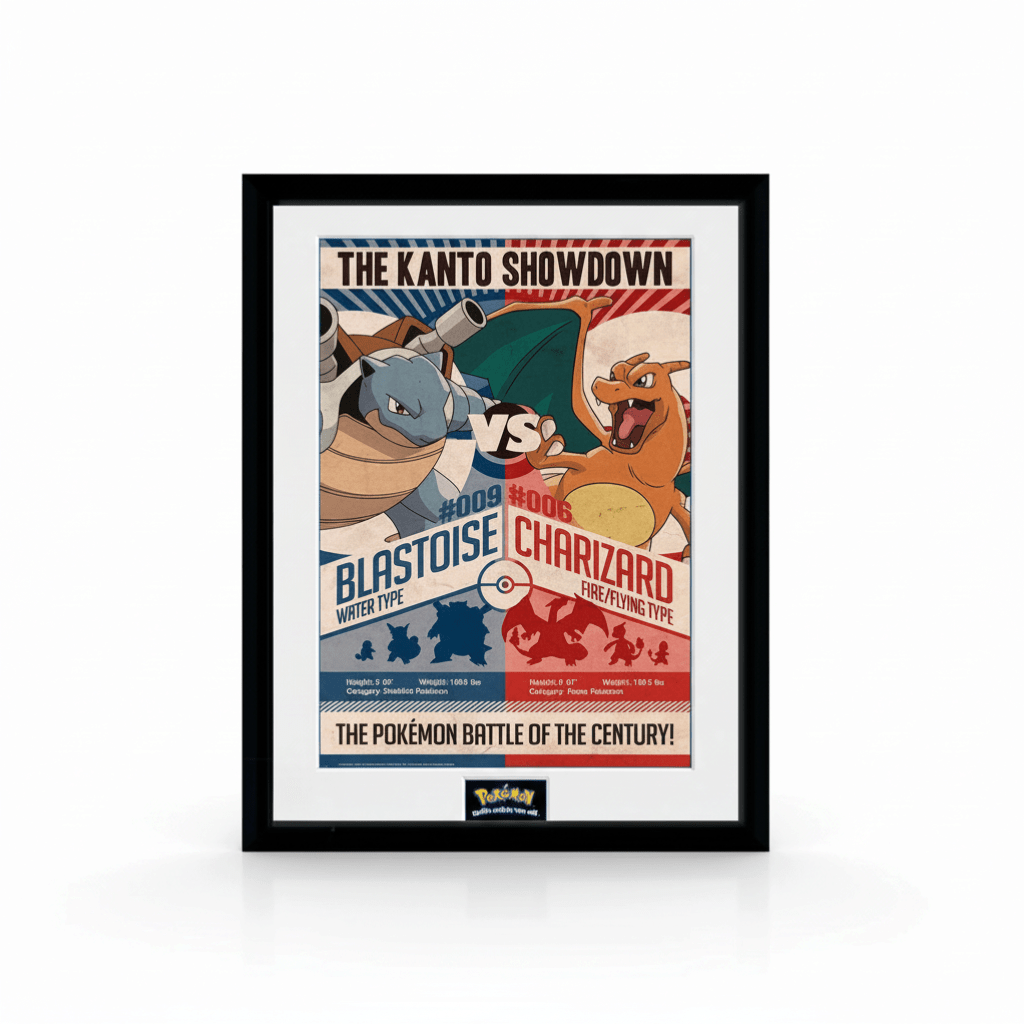 Pokémon Charizard vs Blastoise-ingelijste poster Red V Blue - Fans Geek Storeproduct_type#GB eye