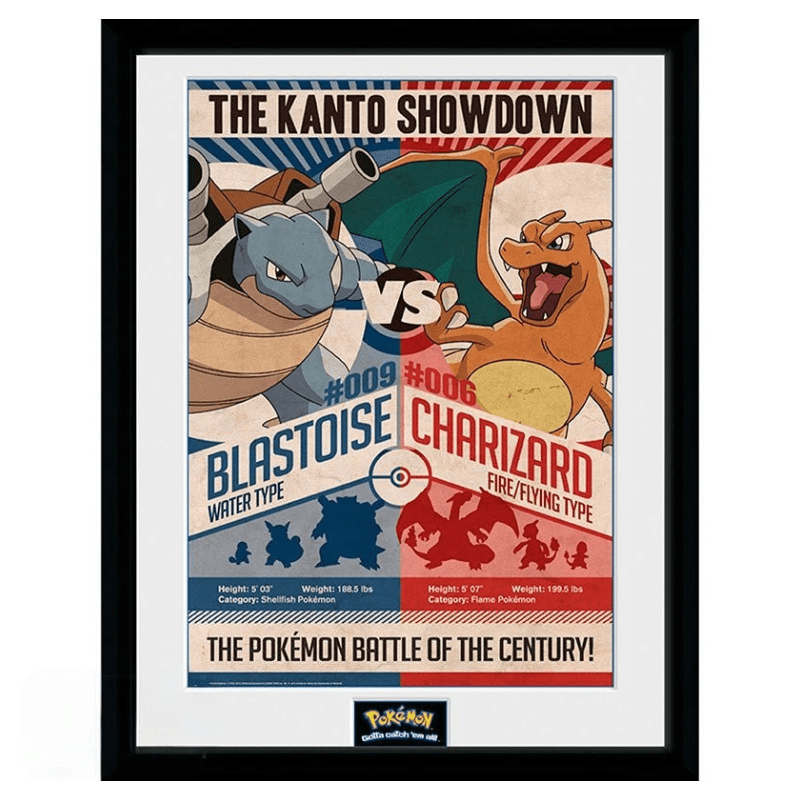 Pokémon Charizard vs Blastoise-ingelijste poster Red V Blue - Fans Geek Storeproduct_type#GB eye