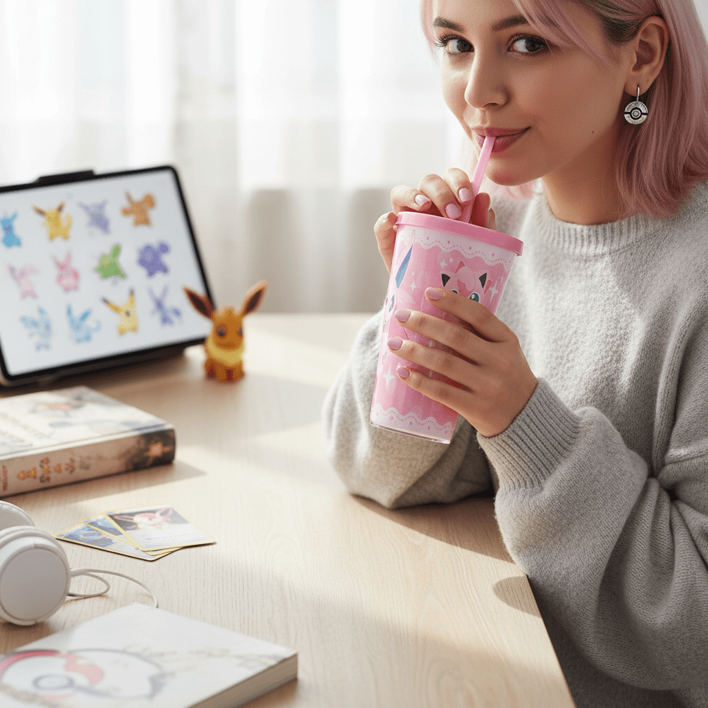 Pokémon Espeon, Mew en Jigglypuff beker met rietje 470 ml - Fans Geek Storeproduct_type#ABYstyle