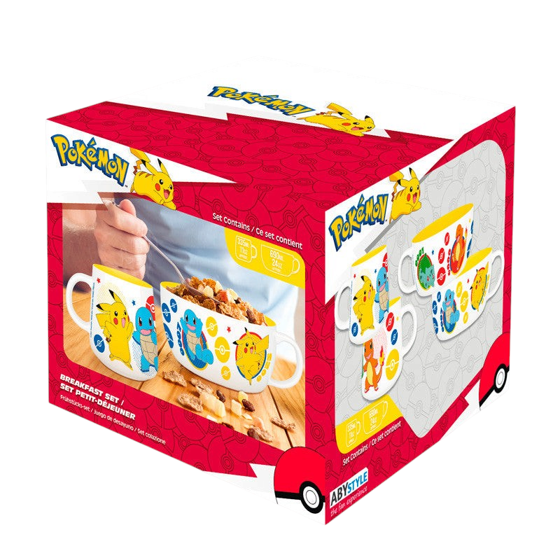 Pokémon ontbijtset met mok en kom, Pikachu en Kanto-starters - Fans Geek Storeproduct_type#Pokémon