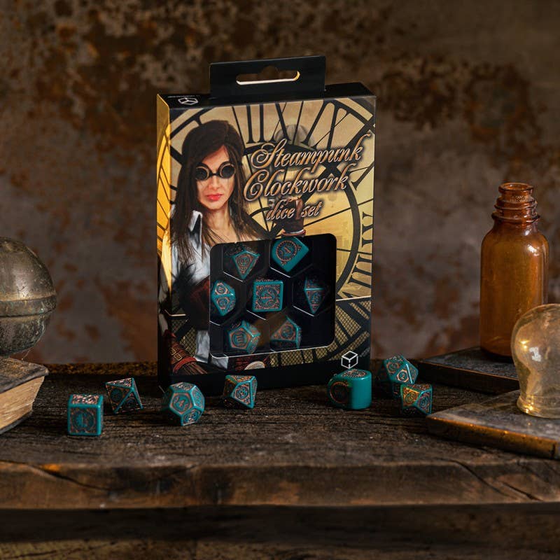 Steampunk klokwerk dobbelstenen set in turquoise en koper - Fans Geek Storeproduct_typeCardshouse