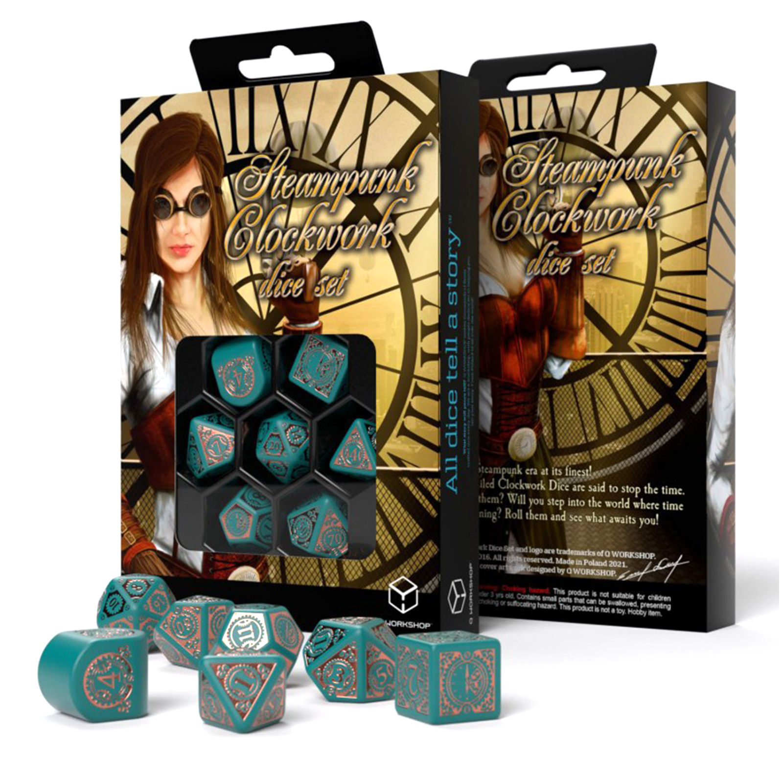 Steampunk klokwerk dobbelstenen set in turquoise en koper - Fans Geek Storeproduct_typeCardshouse