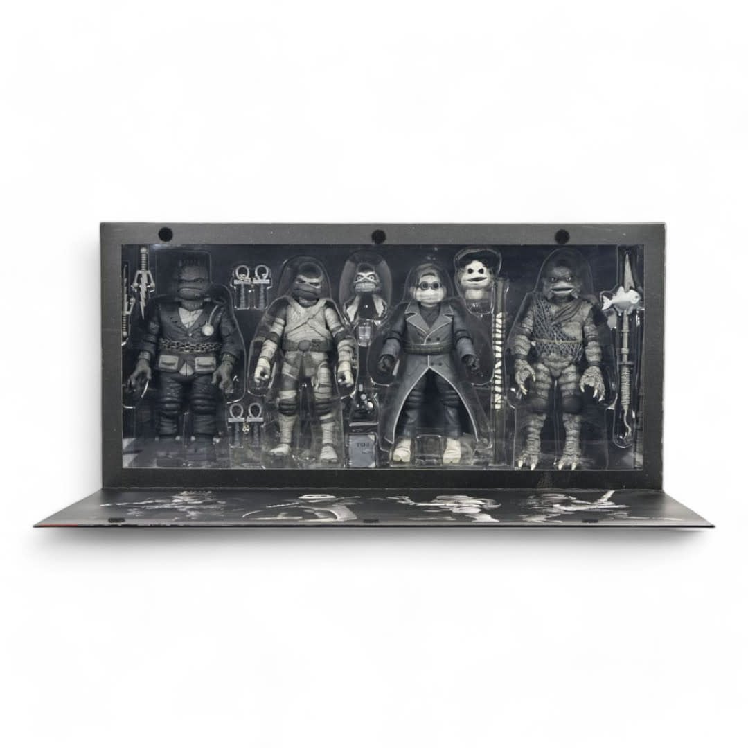 Universal Monsters x Teenage Mutant Ninja Turtles Action Figures 4 - Pack Turtles Black & White 18 cm - Fans Geek Store